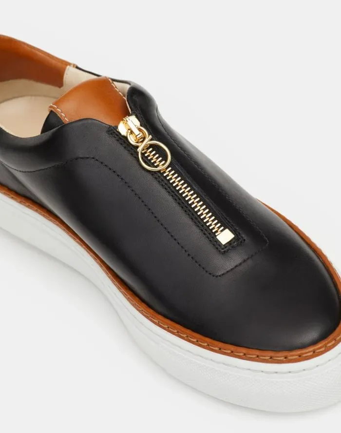 Lafayette 148 New York Nappa Leather ZipUp Sneaker Black Multi Shoes Sneakers