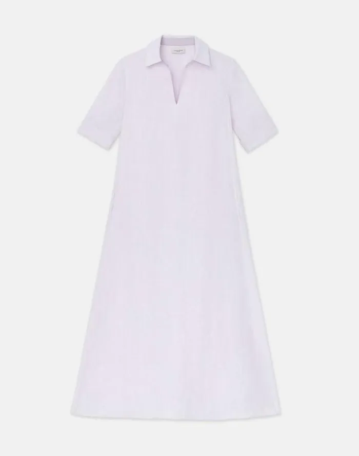 Lafayette 148 New York Organic Linen Short Sleeve Popover Dress Dried Blossom Melange Ready To Wear Dresses