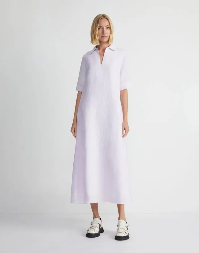 Lafayette 148 New York Organic Linen Short Sleeve Popover Dress Dried Blossom Melange Ready To Wear Dresses