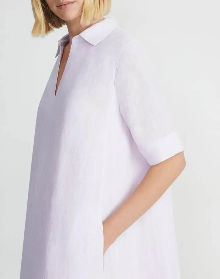 Lafayette 148 New York Organic Linen Short Sleeve Popover Dress Dried Blossom Melange Ready To Wear Dresses