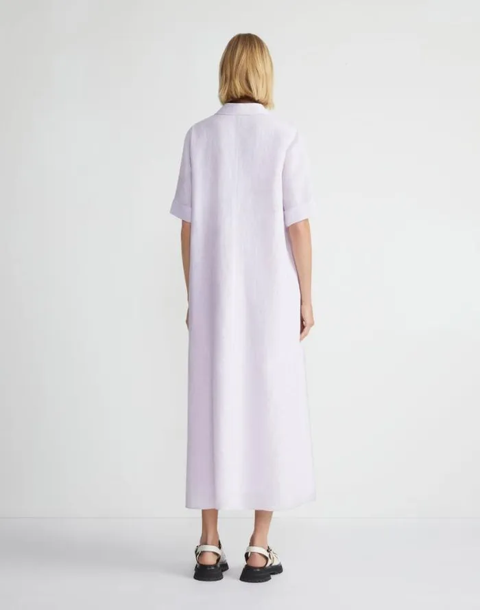 Lafayette 148 New York Organic Linen Short Sleeve Popover Dress Dried Blossom Melange Ready To Wear Dresses