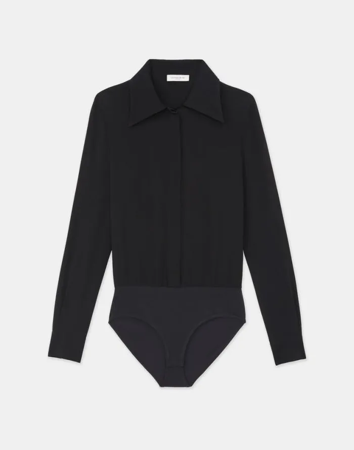 Lafayette 148 New York Organic Silk Georgette Blouse Bodysuit Black Ready To Wear Blouses and Shirts Lafayette 148 New York Organic Silk Georgette Blouse Bodysuit Black Ready To Wear Blouses and Shirts