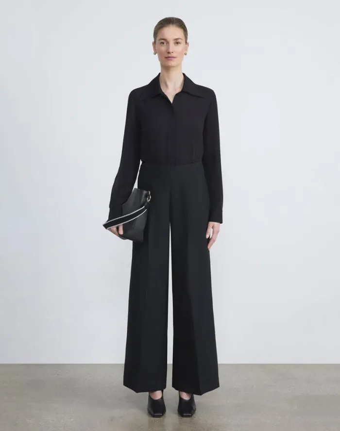 Lafayette 148 New York Organic Silk Georgette Blouse Bodysuit Black Ready To Wear Blouses and Shirts