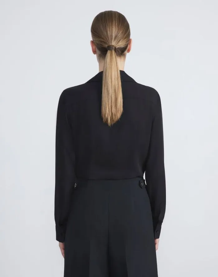 Lafayette 148 New York Organic Silk Georgette Blouse Bodysuit Black Ready To Wear Blouses and Shirts