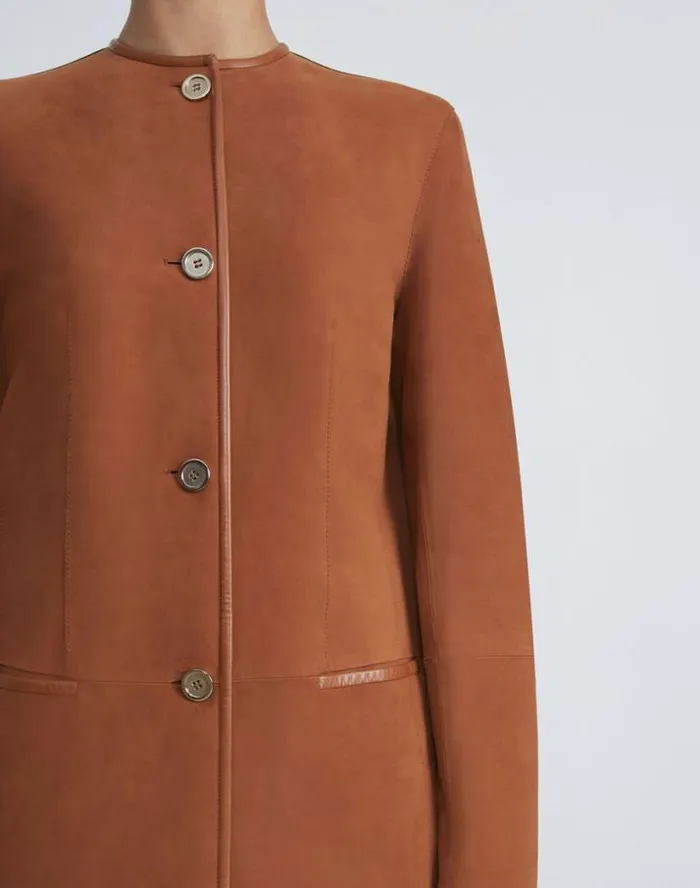 Lafayette 148 New York Paperfine Suede Collarless Jacket Saddle Ready To Wear Leathers and Suedes