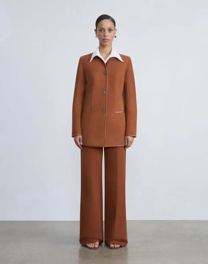 Lafayette 148 New York Paperfine Suede Collarless Jacket Saddle Ready To Wear Leathers and Suedes