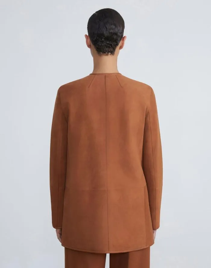 Lafayette 148 New York Paperfine Suede Collarless Jacket Saddle Ready To Wear Leathers and Suedes