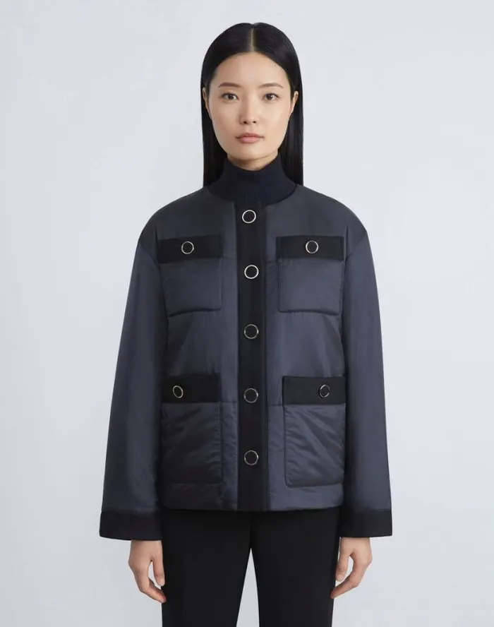 Lafayette 148 New York Regenerated Poly Tech Quilted Jacket Black Ready To Wear Jackets and Blazers