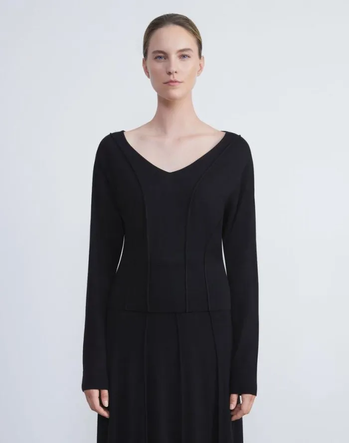 Lafayette 148 New York Responsible Fine Gauge Merino Convertible Sweater Black Ready To Wear Sweaters and Knits