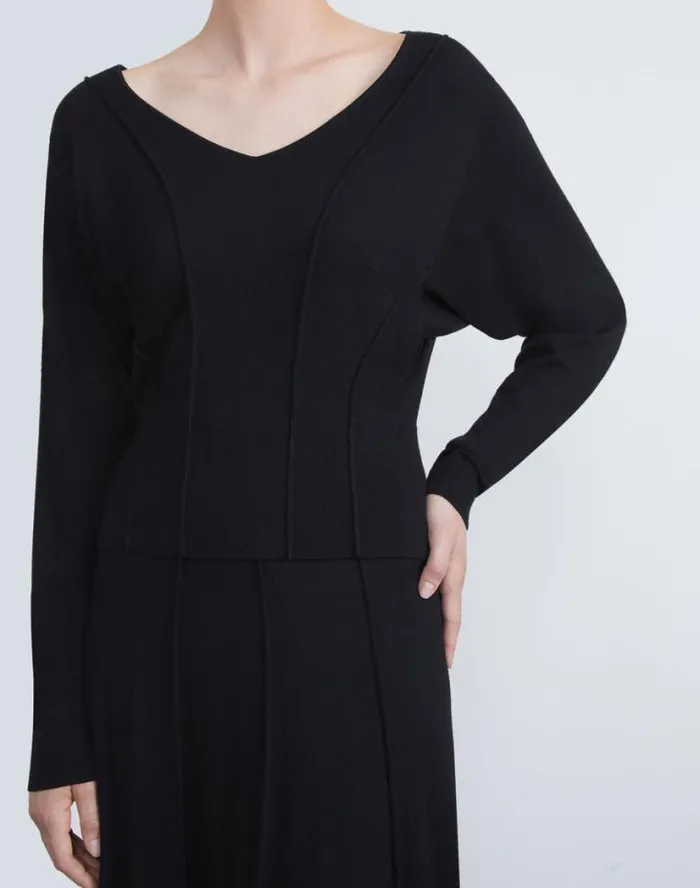 Lafayette 148 New York Responsible Fine Gauge Merino Convertible Sweater Black Ready To Wear Sweaters and Knits