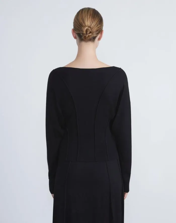 Lafayette 148 New York Responsible Fine Gauge Merino Convertible Sweater Black Ready To Wear Sweaters and Knits