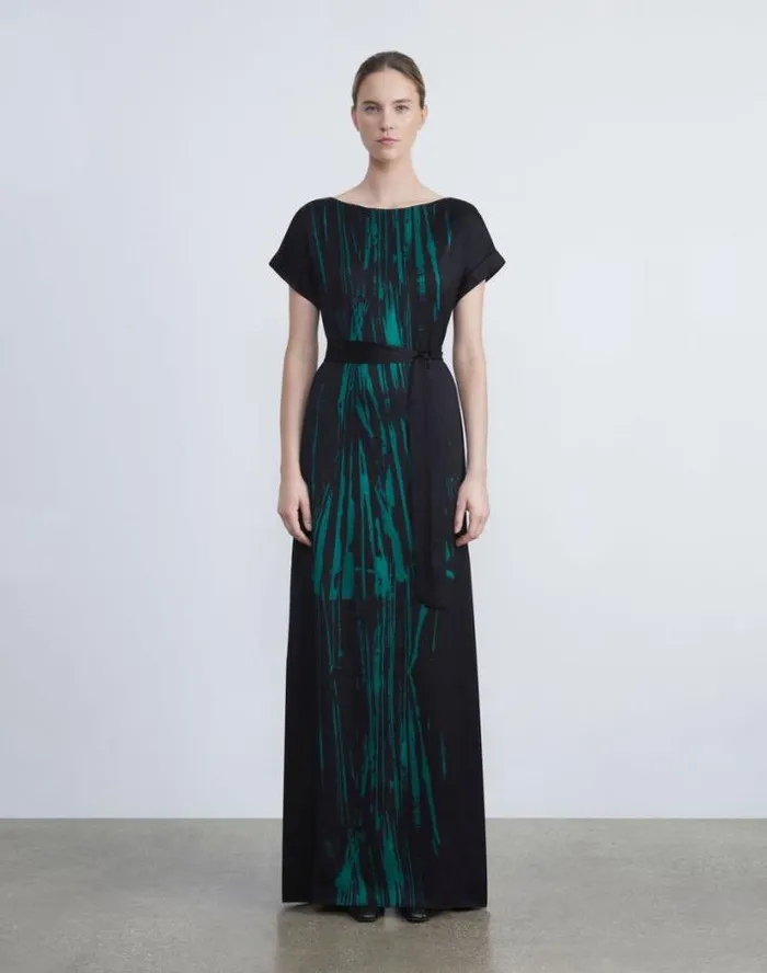 Lafayette 148 New York Stamped Pages Print Viscose Pliss Dress Deep Ivy Multi Ready To Wear Dresses