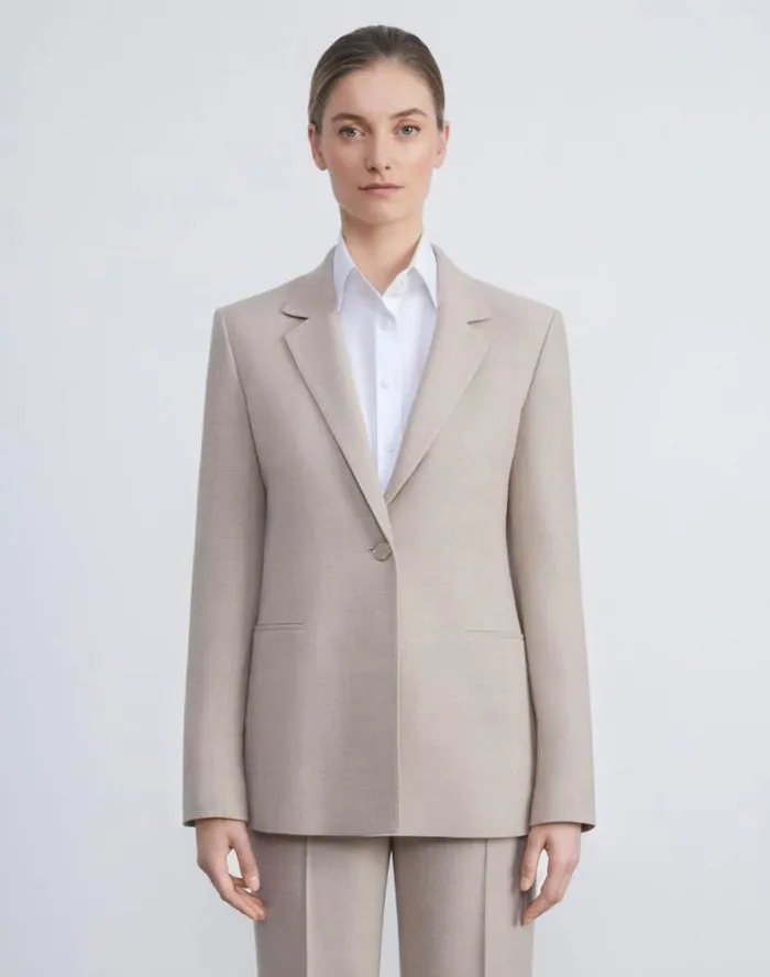 Lafayette 148 New York Virgin Wool Blazer Grey Heather Ready To Wear Jackets and Blazers