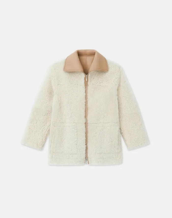 Lafayette 148 New York Wavy Lamb Shearling Reversible Coat Camel Ready To Wear Leathers and Suedes Lafayette 148 New York Wavy Lamb Shearling Reversible Coat Camel Ready To Wear Leathers and Suedes