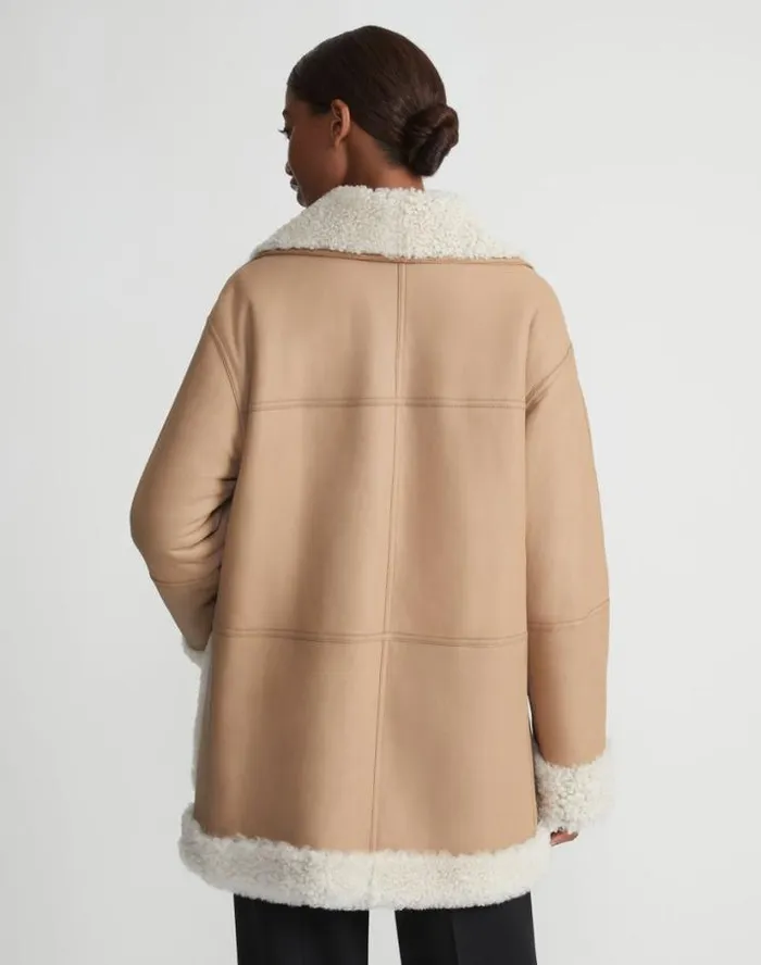 Lafayette 148 New York Wavy Lamb Shearling Reversible Coat Camel Ready To Wear Leathers and Suedes