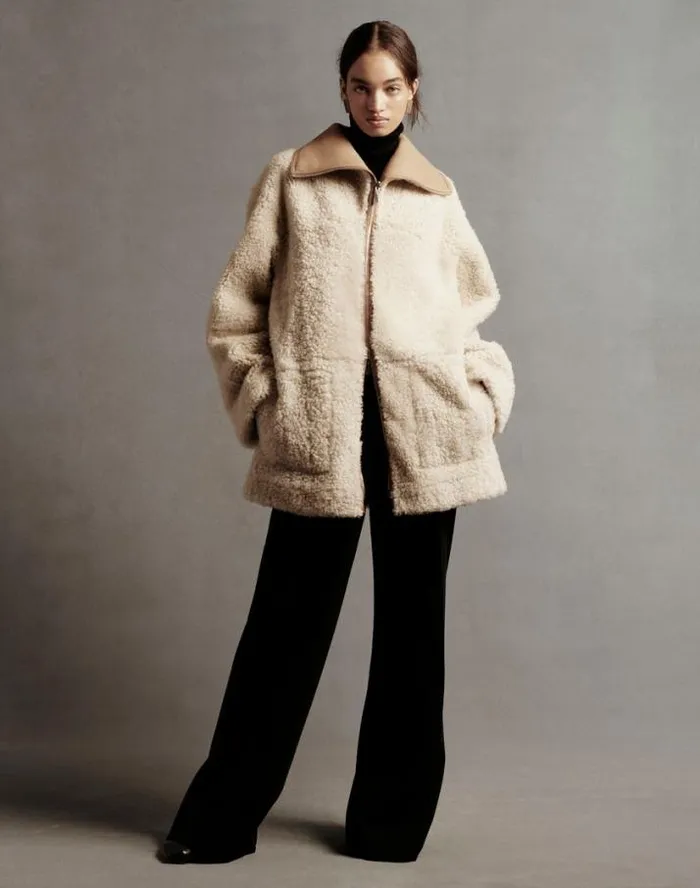 Lafayette 148 New York Wavy Lamb Shearling Reversible Coat Camel Ready To Wear Leathers and Suedes