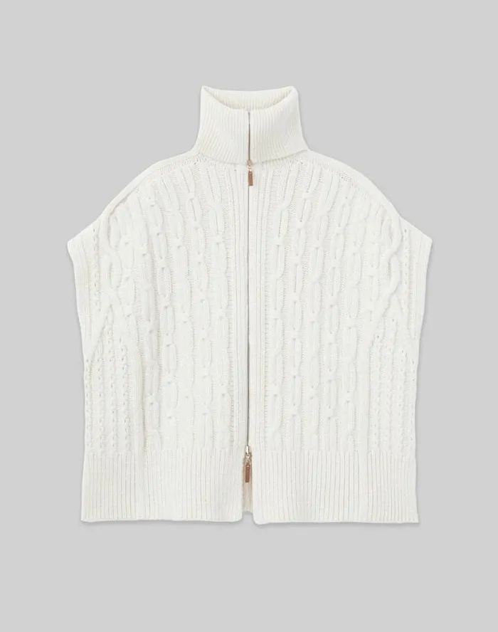 Lafayette 148 New York WoolCashmere Chainette Cable Zip Poncho Black Accessories Winter Accessories
