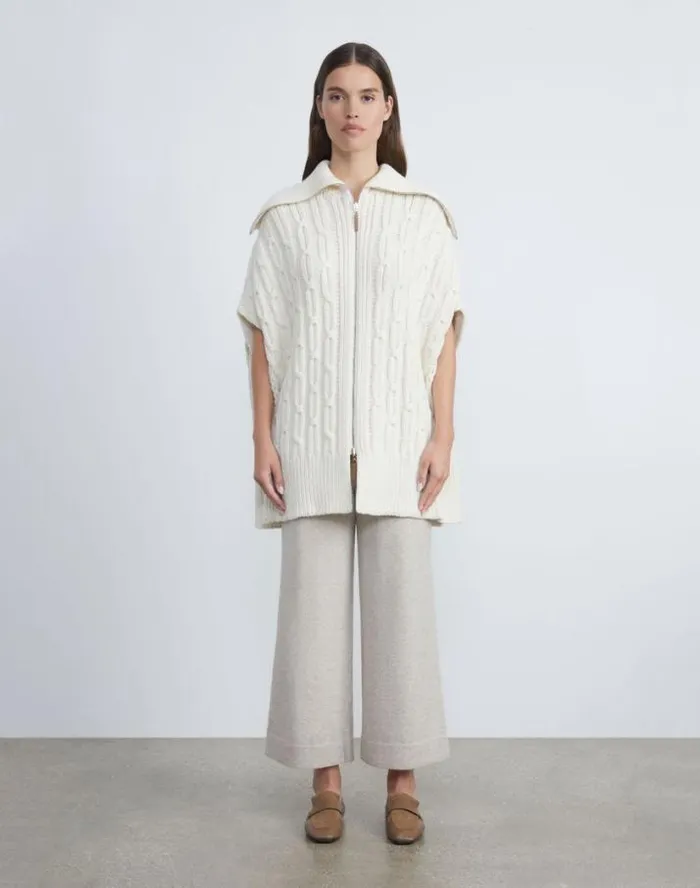 Lafayette 148 New York WoolCashmere Chainette Cable Zip Poncho Black Accessories Winter Accessories