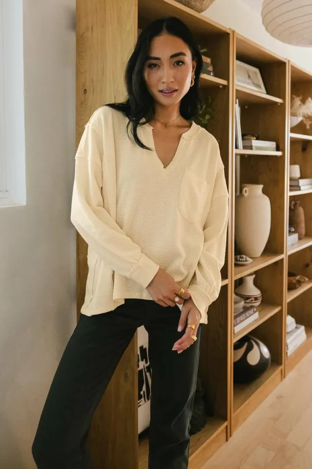 Lane VNeck Knit Top In Cream Cream Women Bohme Tops