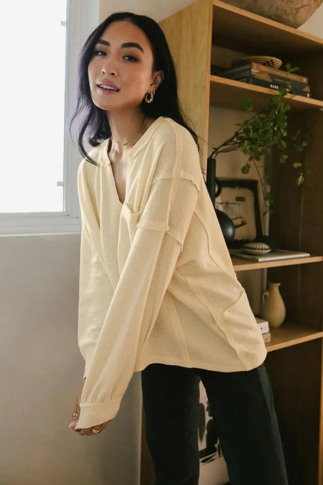 Lane VNeck Knit Top In Cream Cream Women Bohme Tops