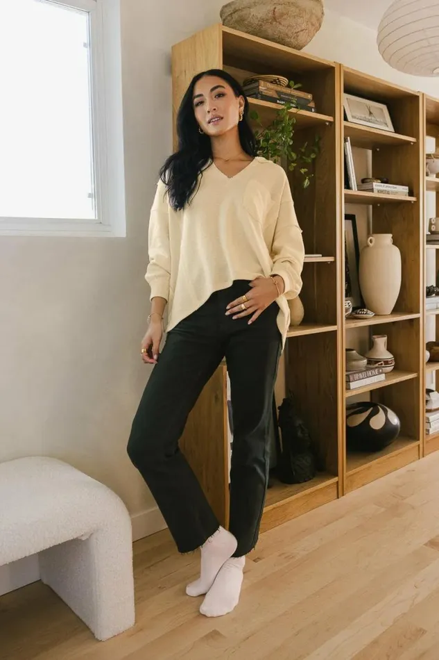 Lane VNeck Knit Top In Cream Cream Women Bohme Tops