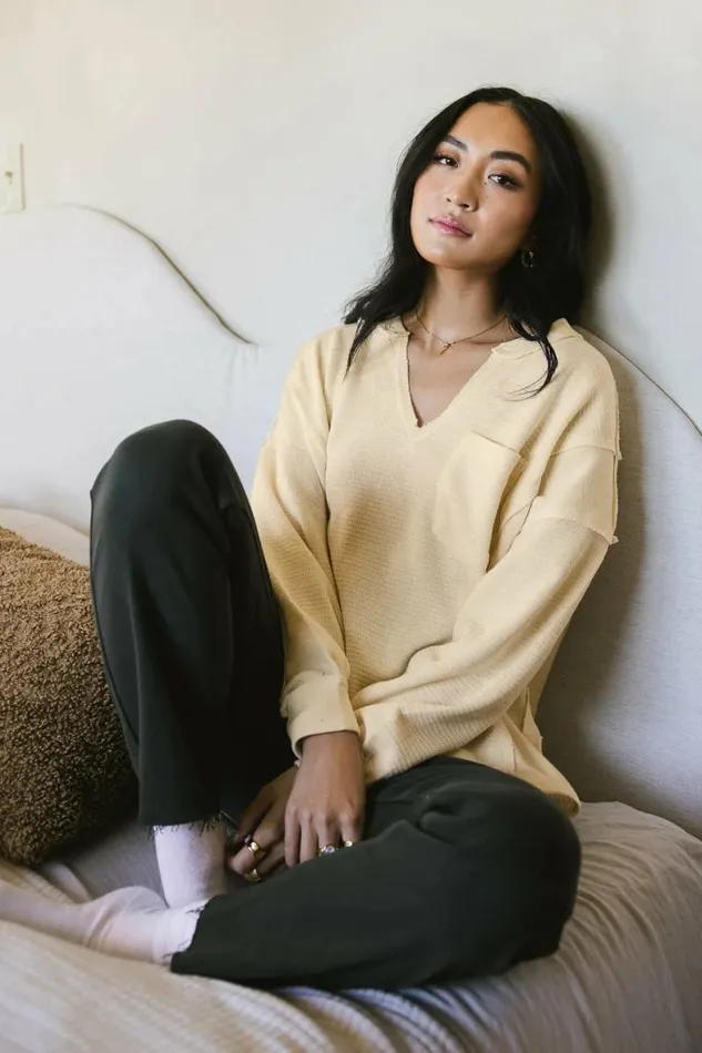 Lane VNeck Knit Top In Cream Cream Women Bohme Tops