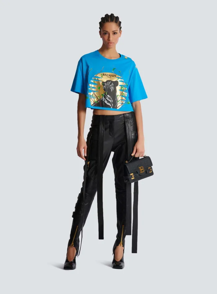 Leather Cargo Trousers With Straps Black Women Balmain Trousers And Shorts
