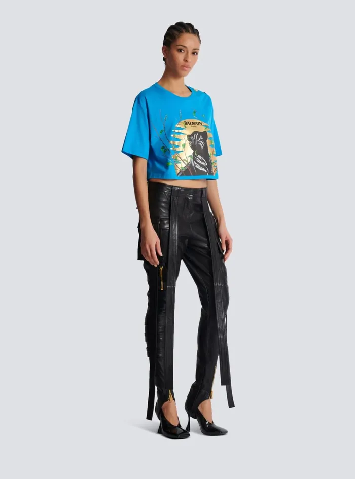 Leather Cargo Trousers With Straps Black Women Balmain Trousers And Shorts