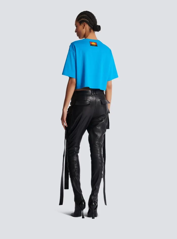 Leather Cargo Trousers With Straps Black Women Balmain Trousers And Shorts
