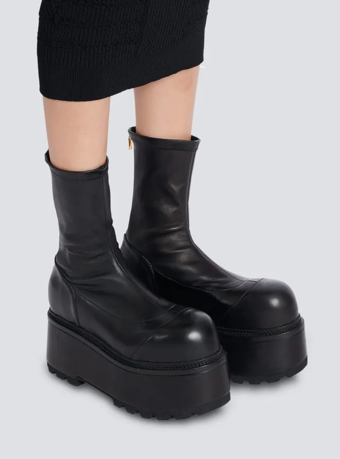 Leather Platform Boots Black Women Balmain Boots