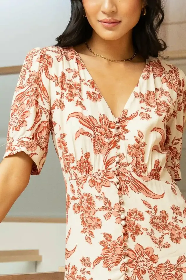 Lia Floral Midi Dress In Rust Rust Women Bohme Dresses