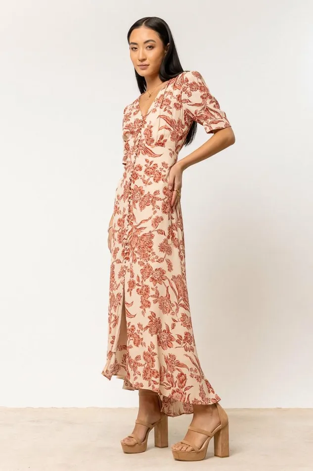 Lia Floral Midi Dress In Rust Rust Women Bohme Dresses