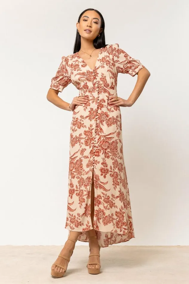 Lia Floral Midi Dress In Rust Rust Women Bohme Dresses