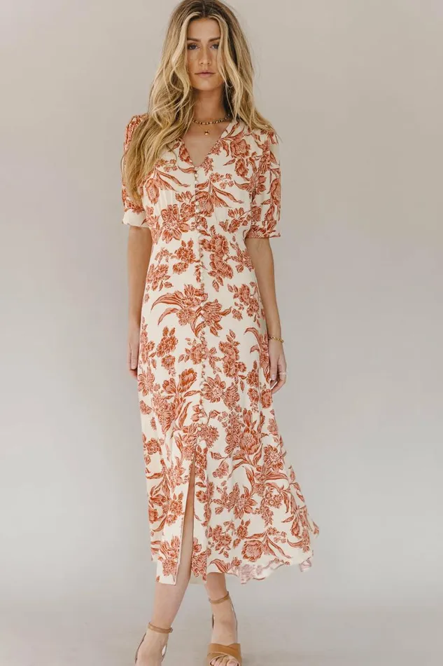 Lia Floral Midi Dress In Rust Rust Women Bohme Dresses