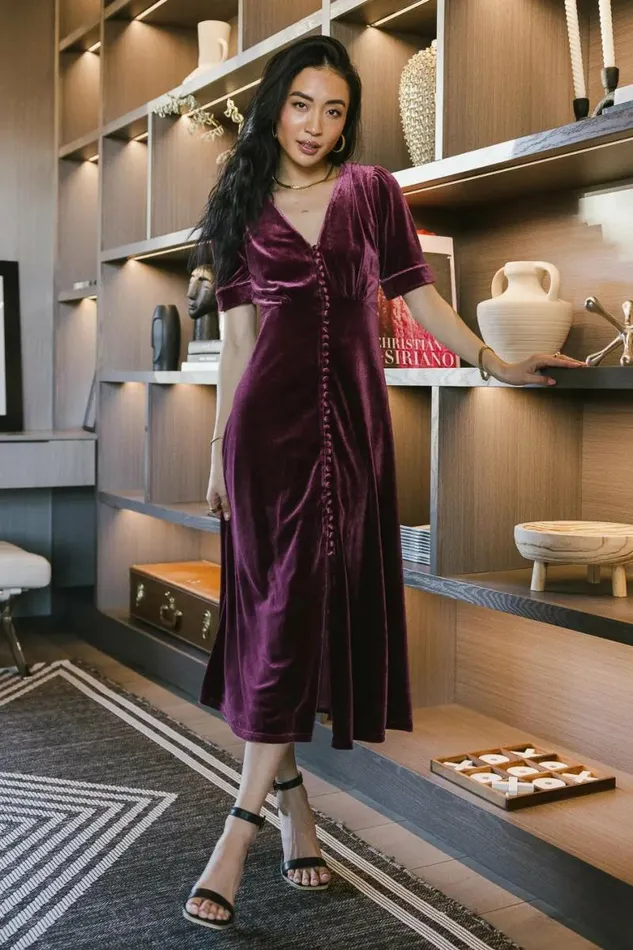 Lia Velvet Dress In Wine Wine Women Bohme Dresses