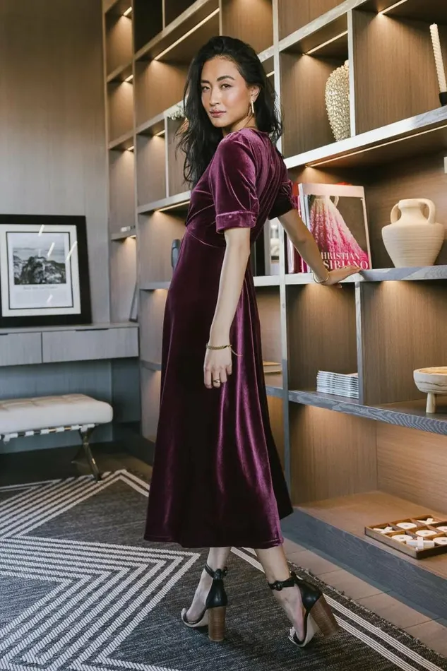 Lia Velvet Dress In Wine Wine Women Bohme Dresses