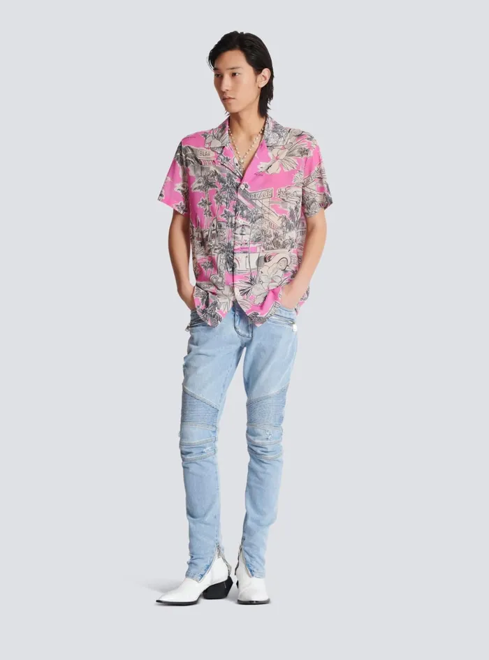 Light Blue Denim Biker Jeans Blue Men Balmain Denim
