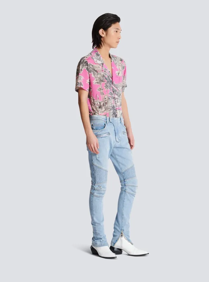 Light Blue Denim Biker Jeans Blue Men Balmain Denim