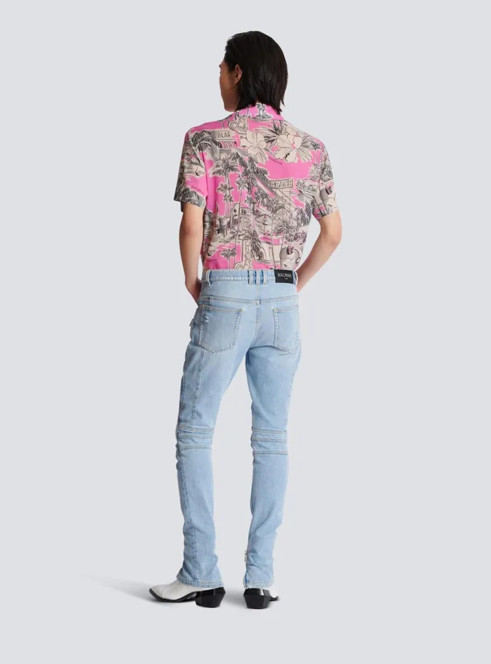 Light Blue Denim Biker Jeans Blue Men Balmain Denim