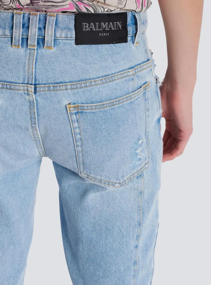 Light Blue Denim Biker Jeans Blue Men Balmain Denim