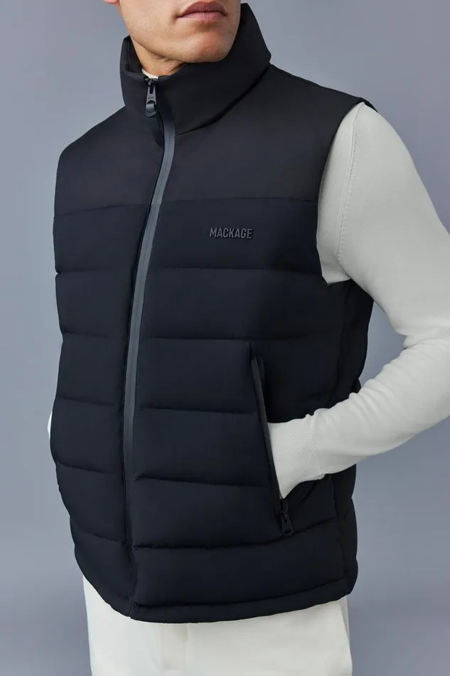 Light Down Jackets Men Mackage BOBBIECITY Agile360 Stretch Light Down Vest With Stand Collar Black Light Down Jackets Men Mackage BOBBIECITY Agile360 Stretch Light Down Vest With Stand Collar Black