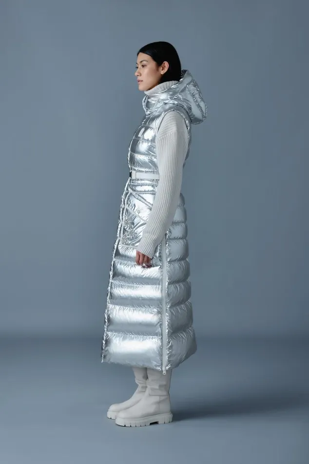 Light Down Jackets Women Mackage IVANKAMSF Sleeveless Metallic Laminate Snowflake Coat Silver