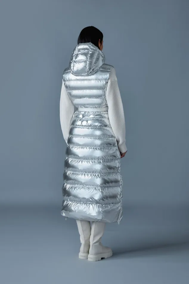 Light Down Jackets Women Mackage IVANKAMSF Sleeveless Metallic Laminate Snowflake Coat Silver
