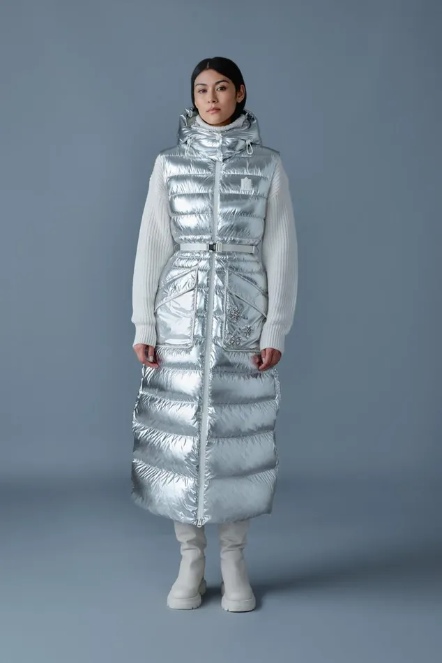 Light Down Jackets Women Mackage IVANKAMSF Sleeveless Metallic Laminate Snowflake Coat Silver