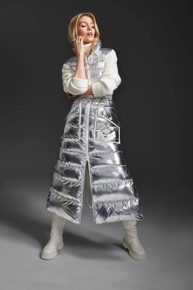 Light Down Jackets Women Mackage IVANKAMSF Sleeveless Metallic Laminate Snowflake Coat Silver