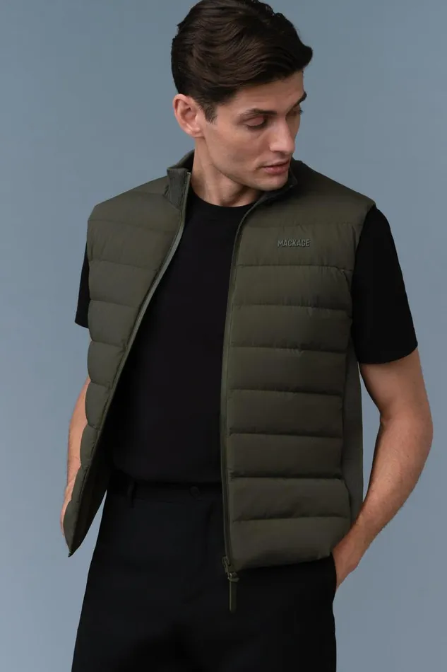 Light Jackets Men Mackage JACOB Rib Knit Light Down Vest Black Light Jackets Men Mackage JACOB Rib Knit Light Down Vest Black