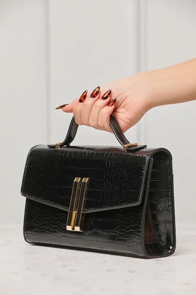 Lilly039s Kloset Bags Women Alfie Structured Croc Bag Black