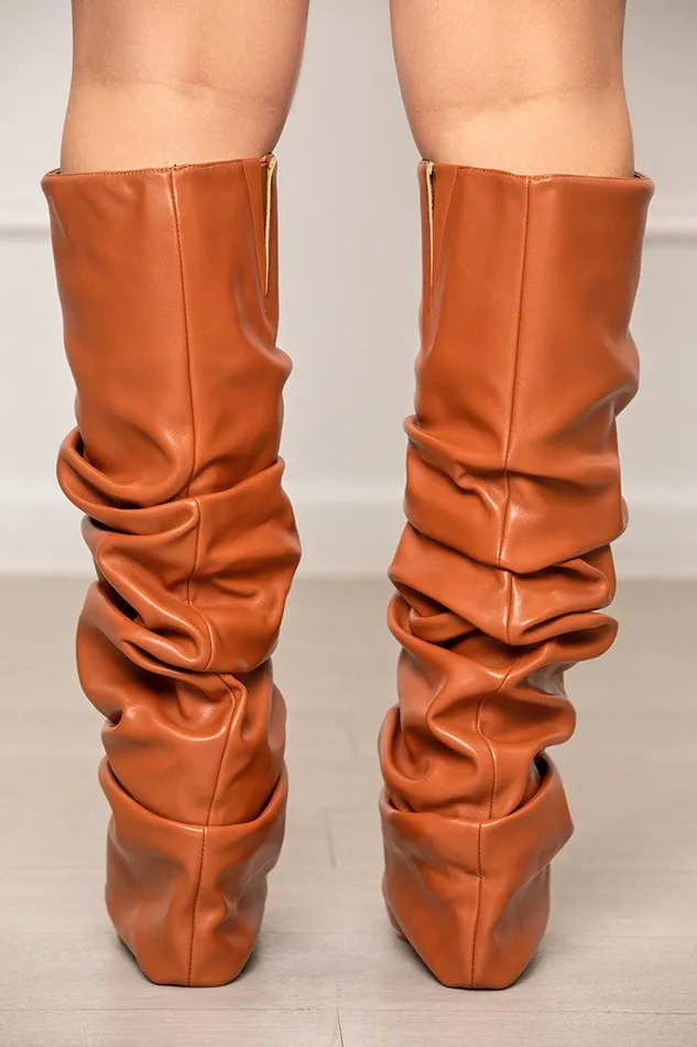 Lilly039s Kloset Boots Women Zumma Ruched Wedge Boot Chestnut FINAL SALE