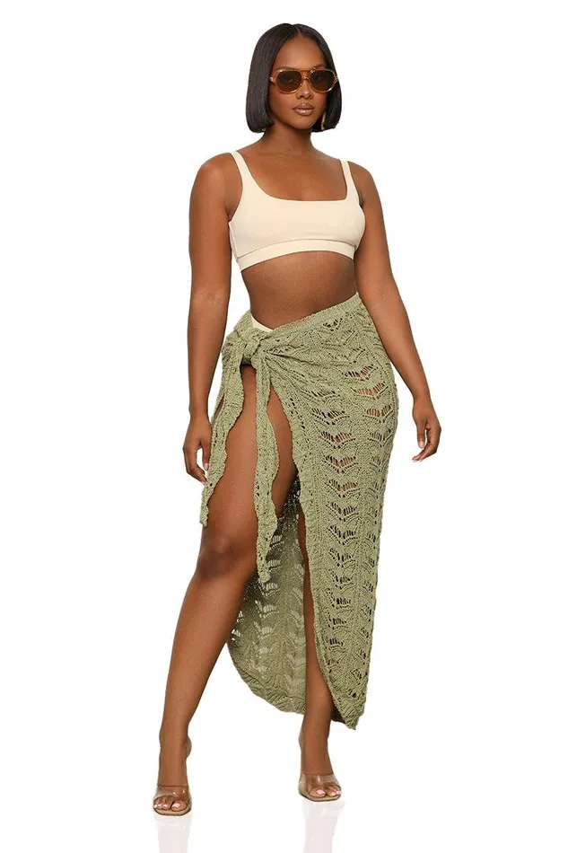 Lilly039s Kloset Bottoms Women Knit Swimsuit Cover Up Skirt Olive FINAL SALE