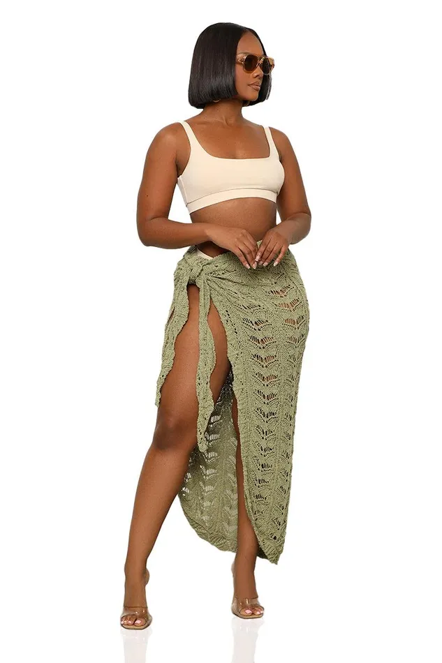 Lilly039s Kloset Bottoms Women Knit Swimsuit Cover Up Skirt Olive FINAL SALE